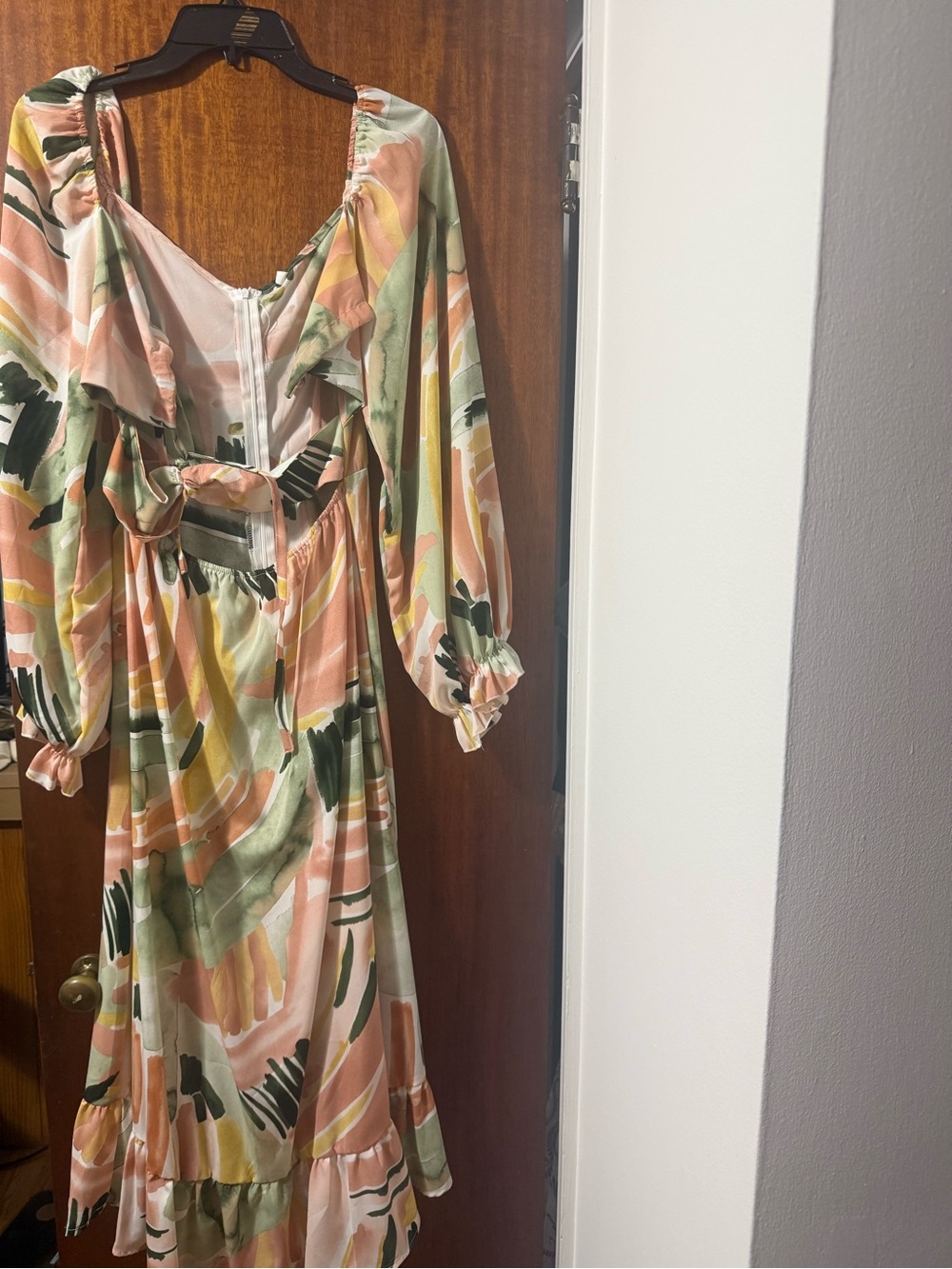 Women’s Pastel Abstract Midi Dress with Tie Back
